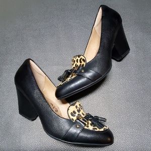 Sofft Aldora Calf Hair Leopard Tassel Loafer Pumps